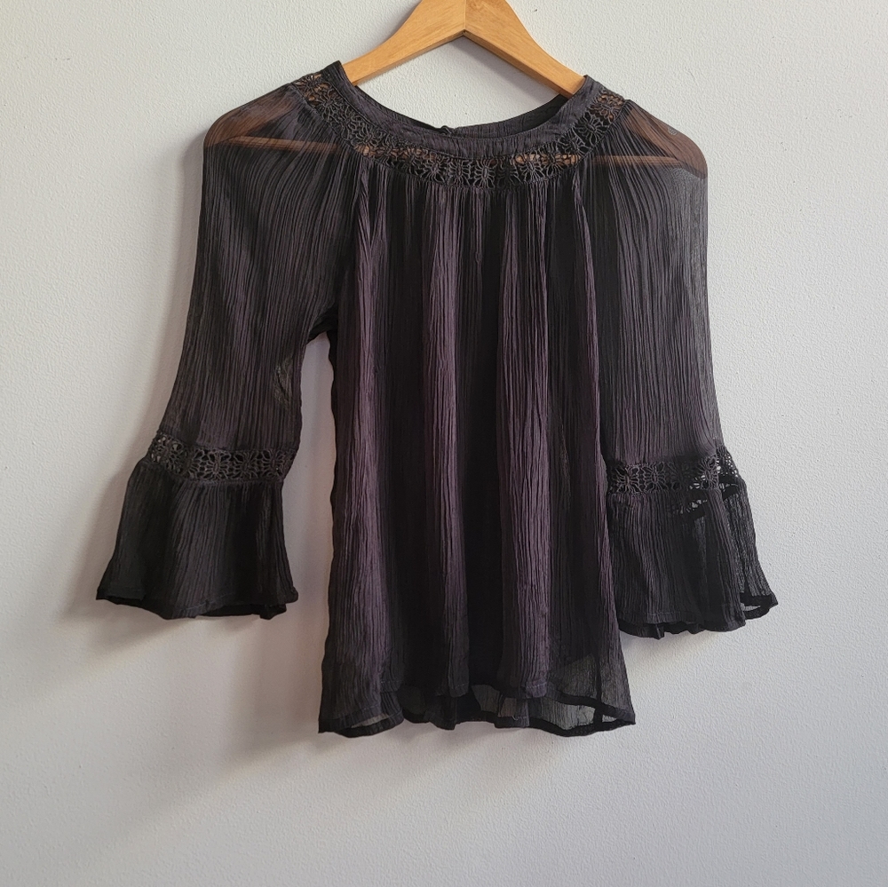 Free People Sheer Black Blouse XS